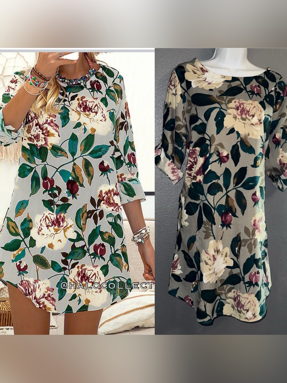 Women’s Floral Boutique Shift Short Sleeve Beige Brown Dress size Large